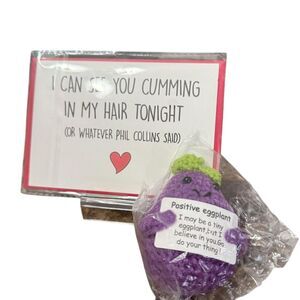 Amigurumi Co. Handmade Crocheted Eggplant Doll with Humorous Card